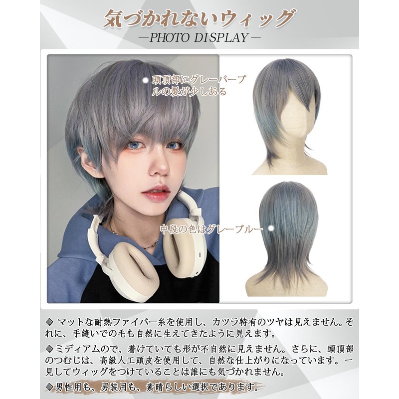 Peacoco Wig, Men's Men's Wig, Wolf, Natural, Easy, Handsome Cosplay,