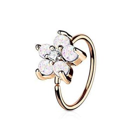 Tapsi´s Coolbodyart® Hoop Ring Nose Piercing Ear Cartilage Ring Rose Gold with Zirconia and Opal Flower in Blue, Green, Pink, Aqua, White, Stainless Steel, Cubic Zirconia