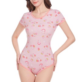 Landofgenie Women Cotton Romper One Piece Pajamas Bodysuit for Women Short Sleeve Print Onesie -Stawberry Cow 3XL Pink