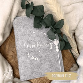 Premium Felt Maternity Log Cover for German Maternity Log with Compartments for Ultrasound Image, Vaccination Certificate, Insurance Card, Handmade Maternity Log Protective Cover, Grey