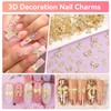 250 Pcs Gold Bow Nail Charms Studs, 10 Styles 3D