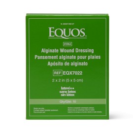 EQUOS Calcium Alginate Wound Dressing, 2"x 2", 10 Count, Highly Absorbent for Moderate to Heavy Exudate Wounds, Non-Adherent, Sterile, for Burns, Ulcers & Surgical Wounds