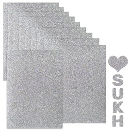 Sukh Silver Glitter Cardstock Paper - Glitter Cardstock Craft Paper A4 Thick Colored Crafts Christmas Valentines Gift Box Wrapping DIY Wedding Birthday Party Sparkle Decor Scrapbook 250GSM 10pcs