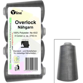 Pack of 4 Overlock Sewing Thread, Iron Grey, 2743 m, NE 40/2, 100% Polyester, Sewing Thread, Sewing Machine Yarn, 2887