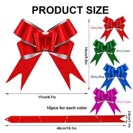Pull Bows,40P Glitter Bows Christmas Pull Bows Red Green Pulled Bow Ribbon Gift Bows for Gift Wrapping,Blue Gift Bow Ribbon Purple Wrapping Bow for Wedding Ribbon Pull Bows Basket Christmas Trees Bows