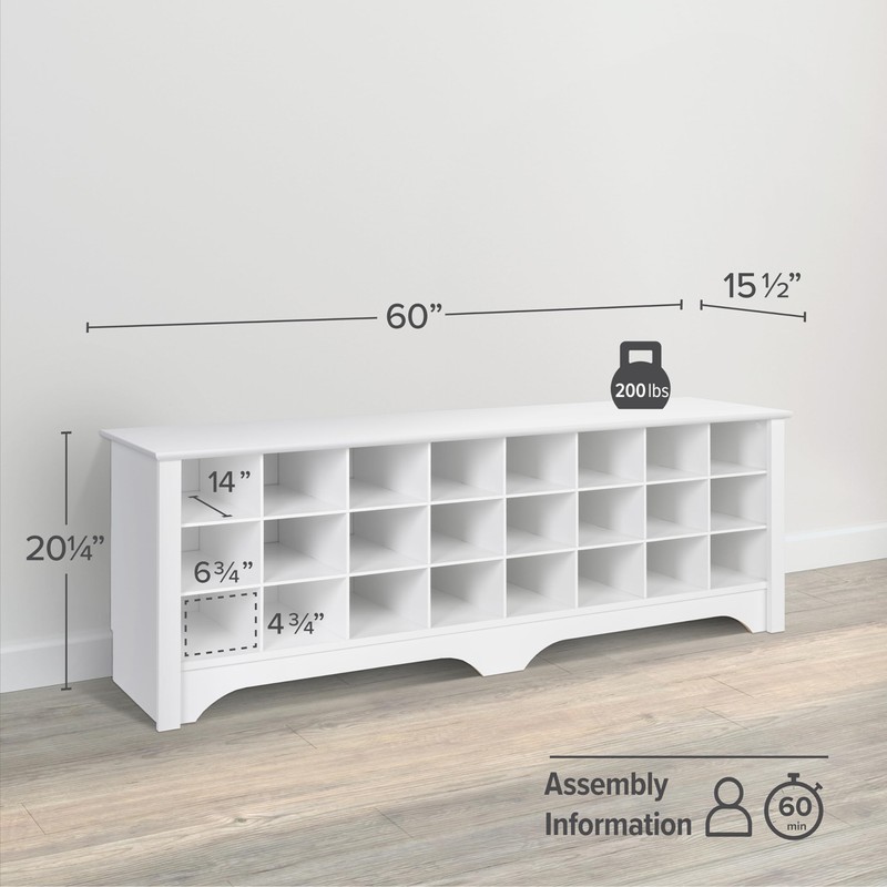 Prepac White Hall Bench with Storage and Seating: 24-Shoe Cubby