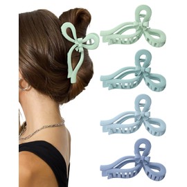4 PCS Bow Hair Clips for Women Bow Claw Clip 5" Large Hair Claw Clips for Thick and Thin Hair Cute Bows Jaw Clip (Light Blue + Blue + Light Green + Lake Blue)