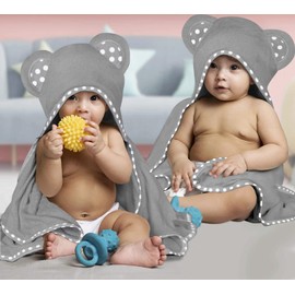 ELSVIN Set of 2 Hooded Baby Towels – Grey – Luxurious, Large and Super Absorbent – 35 x 35 Inch – Soft and Suitable for Infants, Toddlers and Kids – 400 GSM