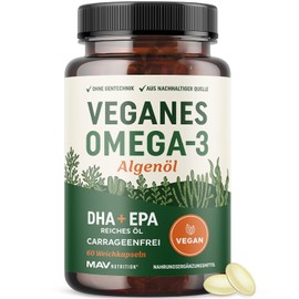 Omega 3 Vegan Algae Oil High Dose - 60 Mini Softgel Capsules | 1000 mg with 300 DHA & 150 EPA per Daily Dose | Sustainable, GMO Free (Non-GMO), Laboratory Tested | Vegan Omega 3 Dietary Supplement