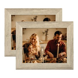 Frametory, Set of 2-8x10 Photo Frame - Natural Grain Color, Wide Moulding Design - Wall Hanger, Back Turn Buttons, Easel Stand - Wall Display or Tabletop Display