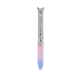 Legami - Click&Clack Pen in Two Colours, Blue and Pink Ink, Retractable Pen, Ideal for School Office Home, Two-Tone, Tip Diameter 1 mm, Kitty Theme