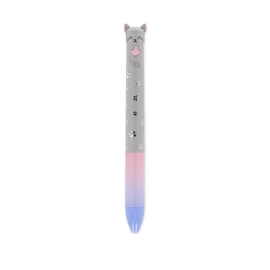 Legami - Click&Clack Pen in Two Colours, Blue and Pink Ink, Retractable Pen, Ideal for School Office Home, Two-Tone, Tip Diameter 1 mm, Kitty Theme