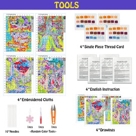 4 Packs Creative Elegant Ladies Theme Cross Stitch Painting Kits for Beginners Stamped Cross-Stitch Supplies Needlework preprint Embroidery Kits for Adults DIY Needlepoint Kits Embroidery Patterns