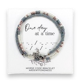 One Day At A Time Morse Code Bracelet, Beaded Wrap Bracelet for Women, Inspirational Gift for Her, Unique Encouragement Jewelry, Mom Daughter Sister Mother BFF Motivational Empowerment Serenity Prayer