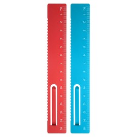 sourcing map 2pcs Straight Ruler 15cm Metric Metal Aluminum Alloy Measuring Bookmark Clip Ruler Scale Tool for Measure Study Reading Classroom Office, Red/Blue