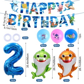 Shark Birthday Decoration 2 Years, Shark Balloons, Shark Decoration Children's Birthday, Shark Birthday Party Set, Shark Decoration, Shark Foil Balloons for Children