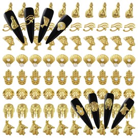 3D Egypt Nail Charms for Acrylic Nails,80PCS Gold Alloy Nail Rhinestones Decoration, Egyptian Nail Gems Diamonds Accessories for Nail Art Supplies Manicure Craft DIY BBATT-HAPPY