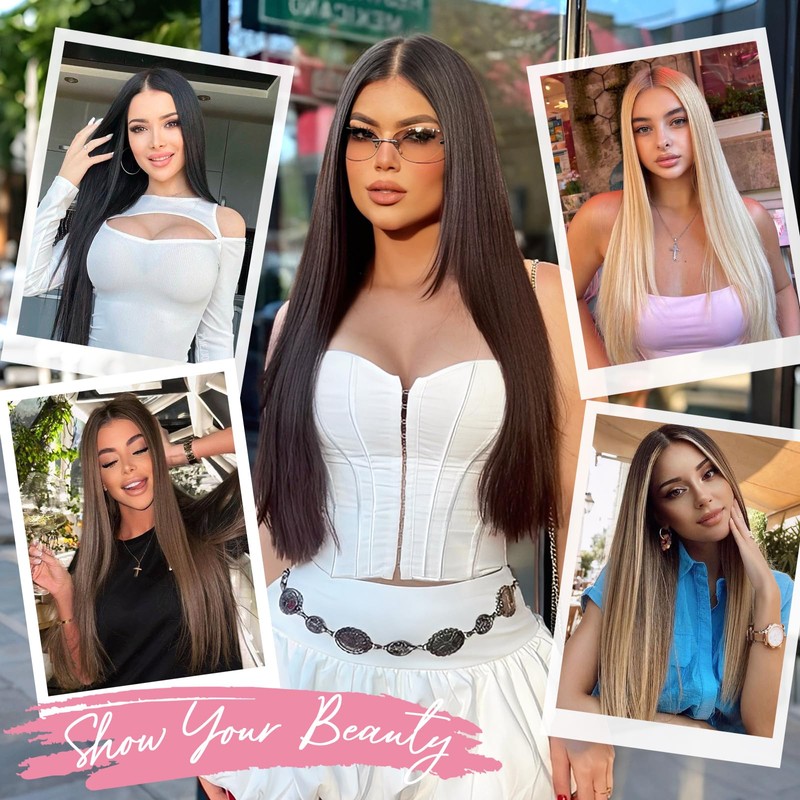 LRSICAL Clip in Hair Extensions Long Straight Hairpieces 22 Inch