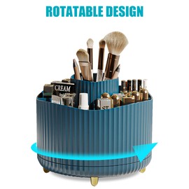 Veki 360°Rotating Makeup Brush Holder Organizer, Makeup Organiser for Dressing Table, Cosmetic Brush Holder for Bathroom Vanity, Cosmetic Brushes Container Storage for Lipstick Eyeliner (Dark Green)
