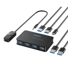 USB 3.0 Switch, USB Switcher 2 Computers Share 4 USB for Printer Keyboard Mouse, Scanner, USB KVM Switch Selector with 2 USB 3.0 Cables and Power Cable, Support Hotkey/Button/Wired Remote Switching