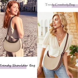 Crescent Bags for Women Vegan Leather Crossbody Hobo Purse Trendy Shoulder Underarm Handbag with Adjustable Strap(Khaki-Brown)