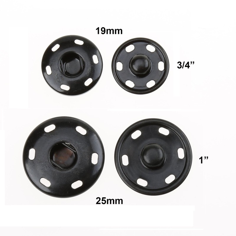 COTOWIN Sew-On Snaps,Black Press Buttons,Pack of 10,25mm