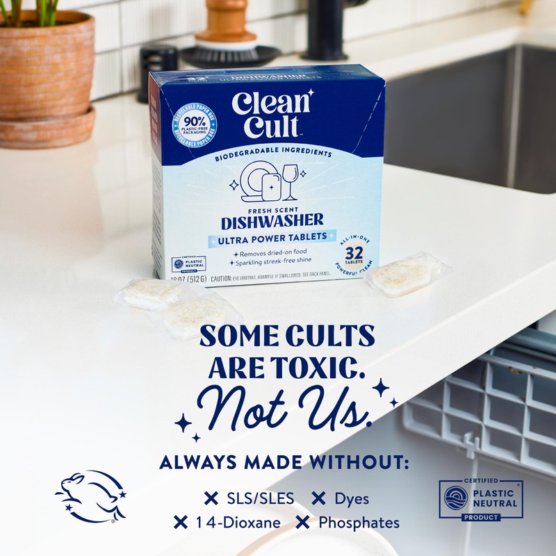Cleancult Ultra Power Dishwasher Detergent Pods for Sparkling Streak-Free Shine,