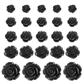 uxcell 60 Pcs Black Resin Rose Flower Beads, 5 Size Flatback Flower Charm Opaque Carve Rose Beads No Hole for DIY Jewelry Making Nails Sunglasses Shoe Hair Clip Home Decor