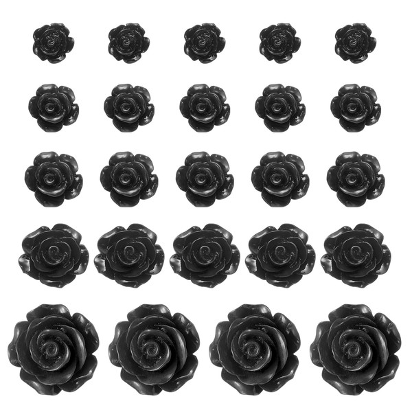 uxcell 60 Pcs Black Resin Rose Flower Beads, 5 Size