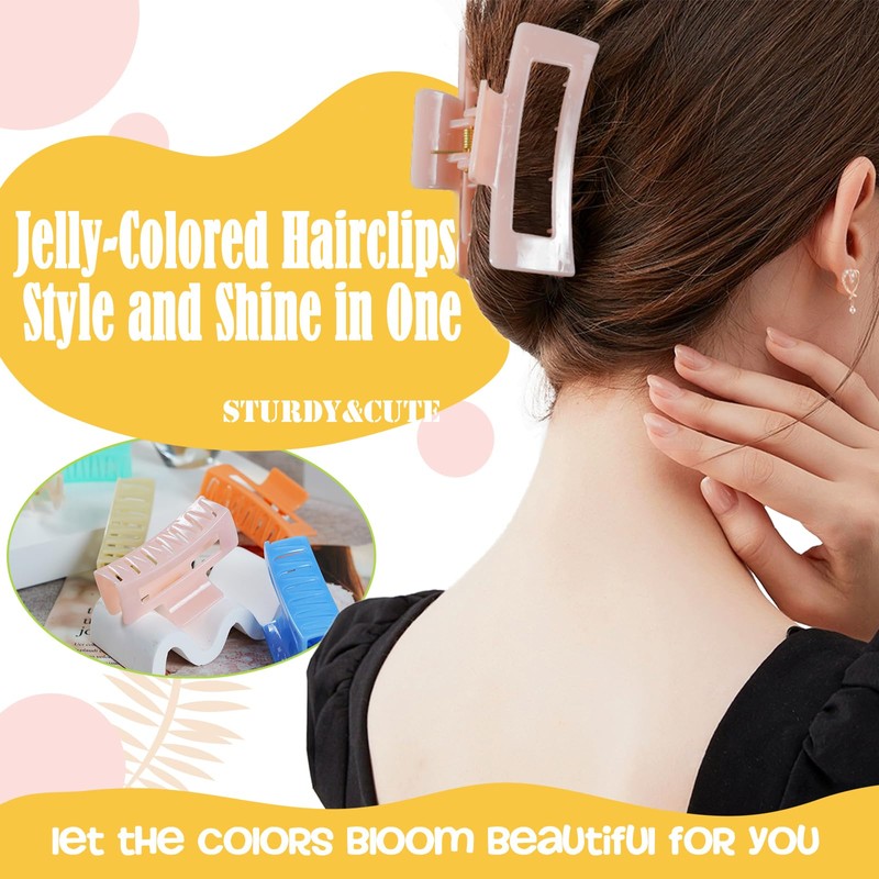 CHAOBANG Hair Clip Claw,Candy Color,6pcs Rectangular Colorful Hair Clips for