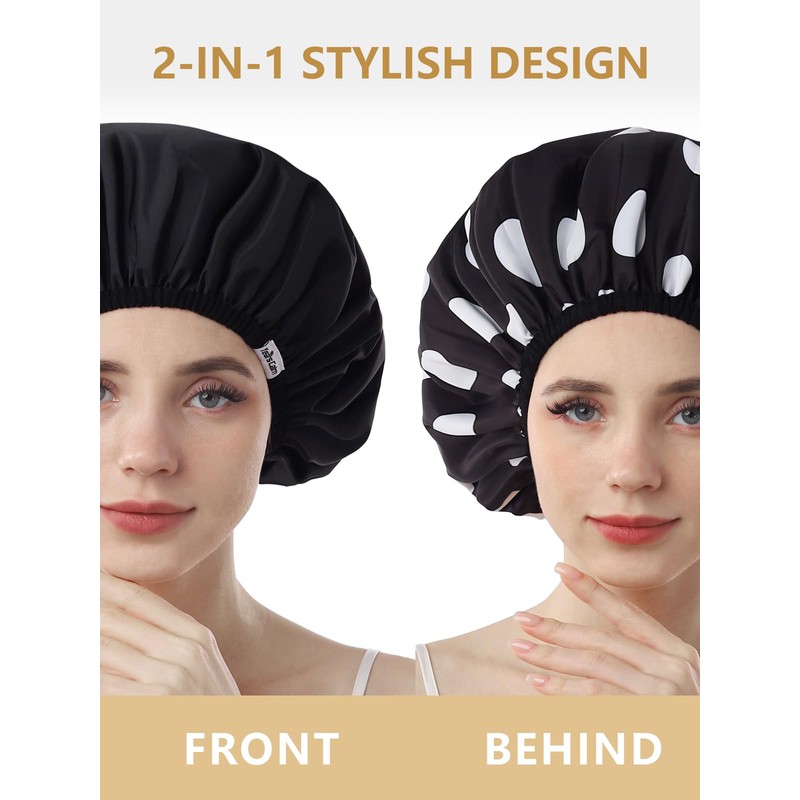 Years Calm Shower Caps For Women Reusable Waterproof，Pattern And Solid