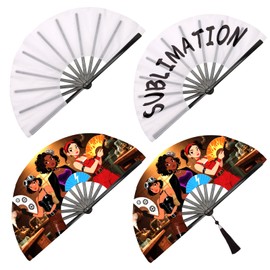 MajumDar 4 Pcs Sublimation Fans Blanks with Tassel, Clack Fan Foldable Hand Fan DIY Heat Transfer Printing for line Dancing Wedding Party Decoration