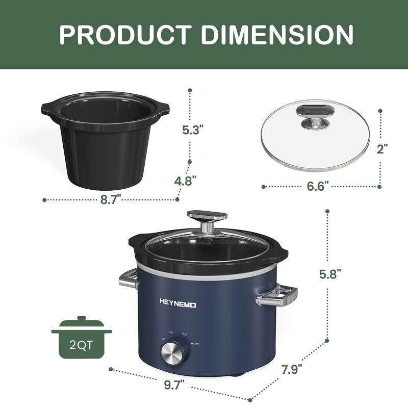 2 QT Small Slow Cooker, 3 Adjustable Temp, Upgraded Ceramic