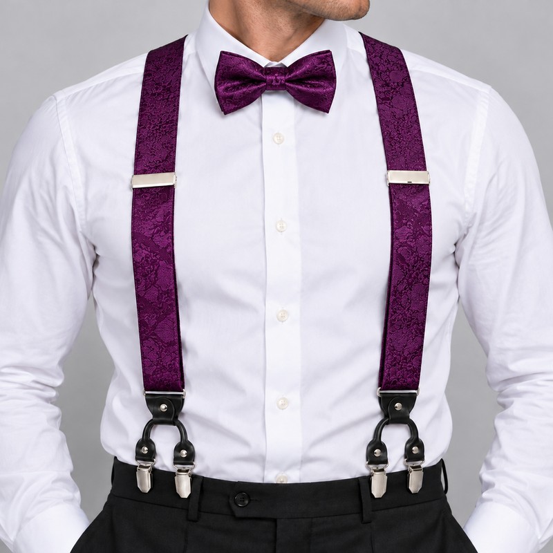 Men's Paisley Suspenders and Bow Tie Set for Formal Wear