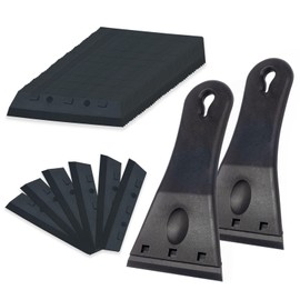 NBTOOL 2Pcs Plastic Razor Blade Scraper with 50Pcs Plastic Razor Blades for Removing Stickers,Decal,Label,Paint Adhesive,Gasket