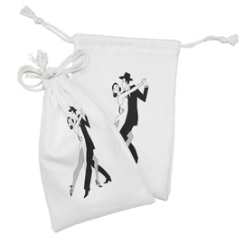 Lunarable Modern Fabric Pouch Set of 2, Romantic Scene of a Tango Couple in Vintage Clothes Monochromatic Illustration, Small Drawstring Bag for Toiletries Masks and Favors, 9" x 6", Black and White