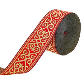 SUPERFINDINGS Jacquard Ribbon 7.66 Metres 3.3 cm Wide Ethnic Style Jacquard Ribbons Red Floral Embroidery Ribbon Flowers Polyester Trims for DIY Clothing Bags Sewing Crafts Decorations