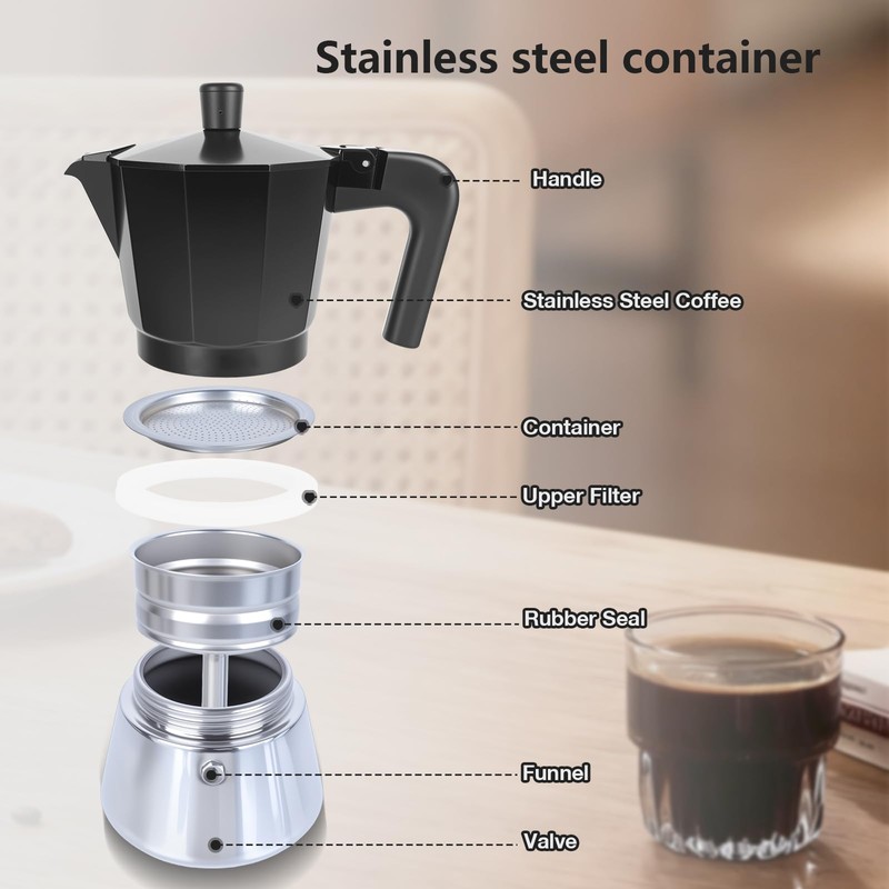 VINATO Induction Caffettiera, Caffettiera Moka Express 6 Tazze, Adatta a