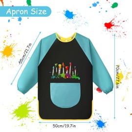 OSDUE Kids Paint Apron, Kids Art Smock Toddler Smocks, Long Sleeve Toddler Play Aprons with Pockets, Waterproof Painting Smock for Cooking, Eating, Arts & Crafts Paint Apron for Children Age 7-12