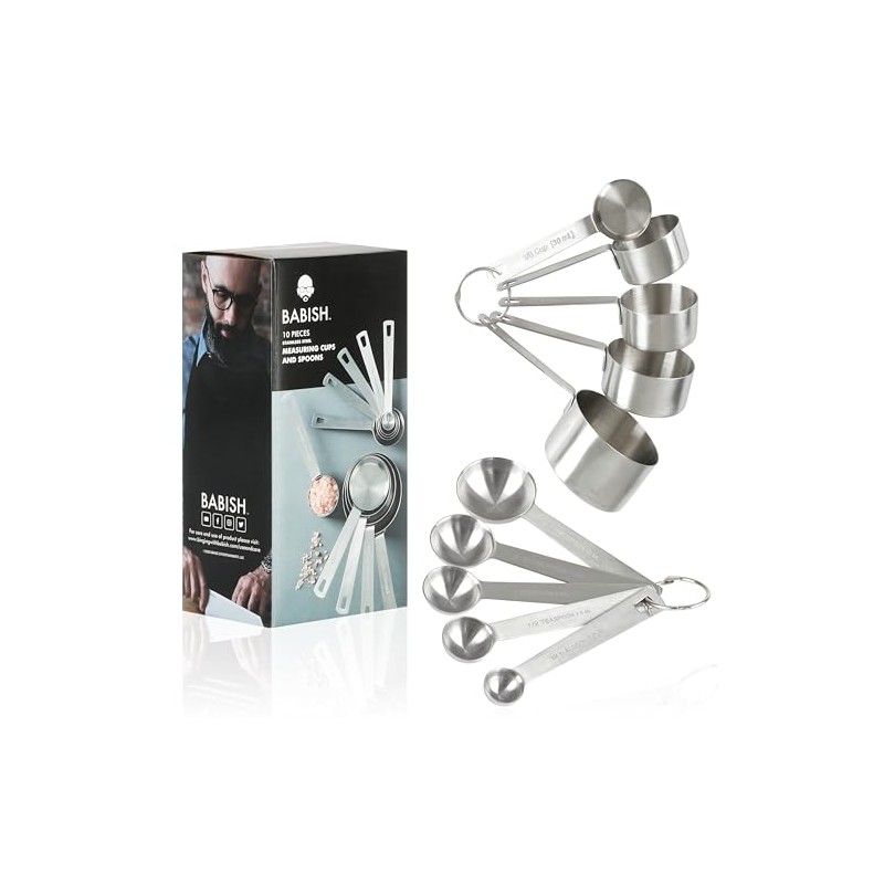 Babish Juego de 10 tazas medidoras y cucharas de acero