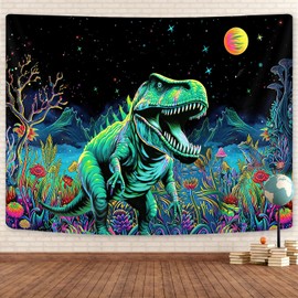 Cool Dinosaur Tapestry, Fantasy Neon Funny Dino Frog Mountain Art Tapestries,Cute Fairytales T-Rex Galaxy Space Tapestry for Bedroom Boys Kids Men Aesthetics Decor, 60"x40"