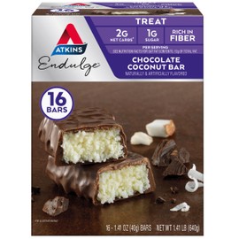 Atkins Endulge Chocolate Coconut Flavored Bar, Low Sugar Treat, High in Fiber, 16 Count