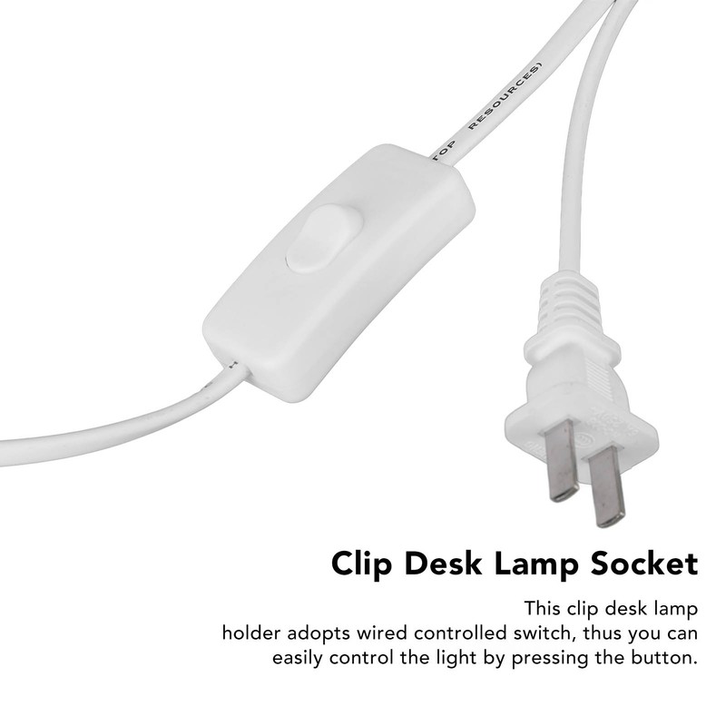 E26/E27 Clip Desk Lamp Holder 5.9ft Cable 11.8in Gooseneck Design