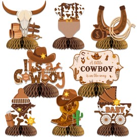 Wonmelody Cowboy Baby Shower Decoration Cowboy Baby Shower Honeycomb Centerpiece Cowboy Baby Shower Table Decor It's A Cowboy Decor Little Cowboy Is on The Way Cowboy Rodeo Decor Birthday Baby Shower