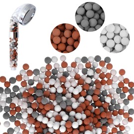 HekouJiub 3 Packs Shower Envy Refills，Mineral Shower Head 180g Filter Stone Beads，Mineral Stone Balls for Water Filtration，for Filtered Showers Head (Orange Gray White)