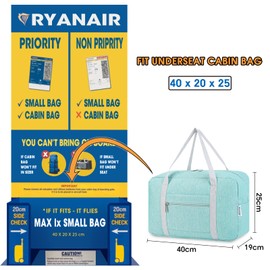 Ryanair Cabin Bag, 40 x 20 x 25 cm, Hand Luggage for Aeroplane, Foldable Travel Bag for Women, Weekender Bag, 20 L