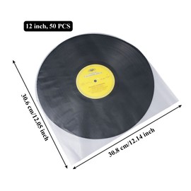 Pack of 50 Vinyl Record Sleeves, Semi-Transparent Vinyl Protective Sleeves, Durable, Anti-Static with Rounded Corners to Protect Collection, 12 Inch Vinyl Record Inner Sleeves, White