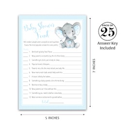 BOY Baby Shower FEUD Game — Pack of 25 — Fun Shower Family Feud Games, BLUE Elephant Baby Shower Activity, Little Peanut Baby Shower Fued Games, Couples Shower Roseum Collections G501-BSF1