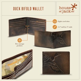HoJ Co. Duck Bifold Wallet for Men | Outdoor Sportsman Men's Wallet | Hand Burnished Full Grain Leather | Mens Slim Wallet | Duck Hunter Gift