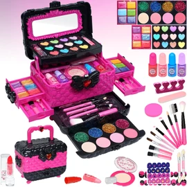 Children's Make-Up Set for Girls, Vanity Case, Safe and Washable Make-Up Children Girls Real Make-up Set, Toy, Princess Gifts for Girls, 4-12 Years (Rose)